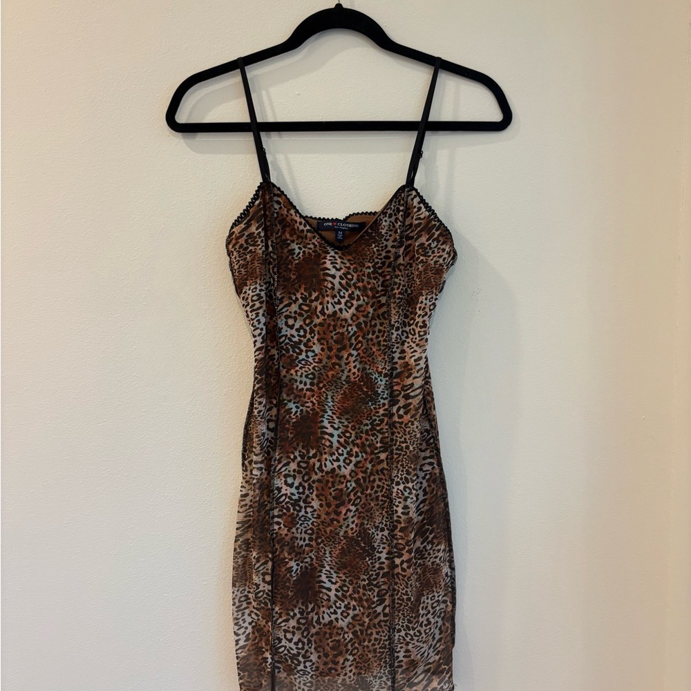 Chic Leopard Print Mini Dress with Spaghetti Straps
